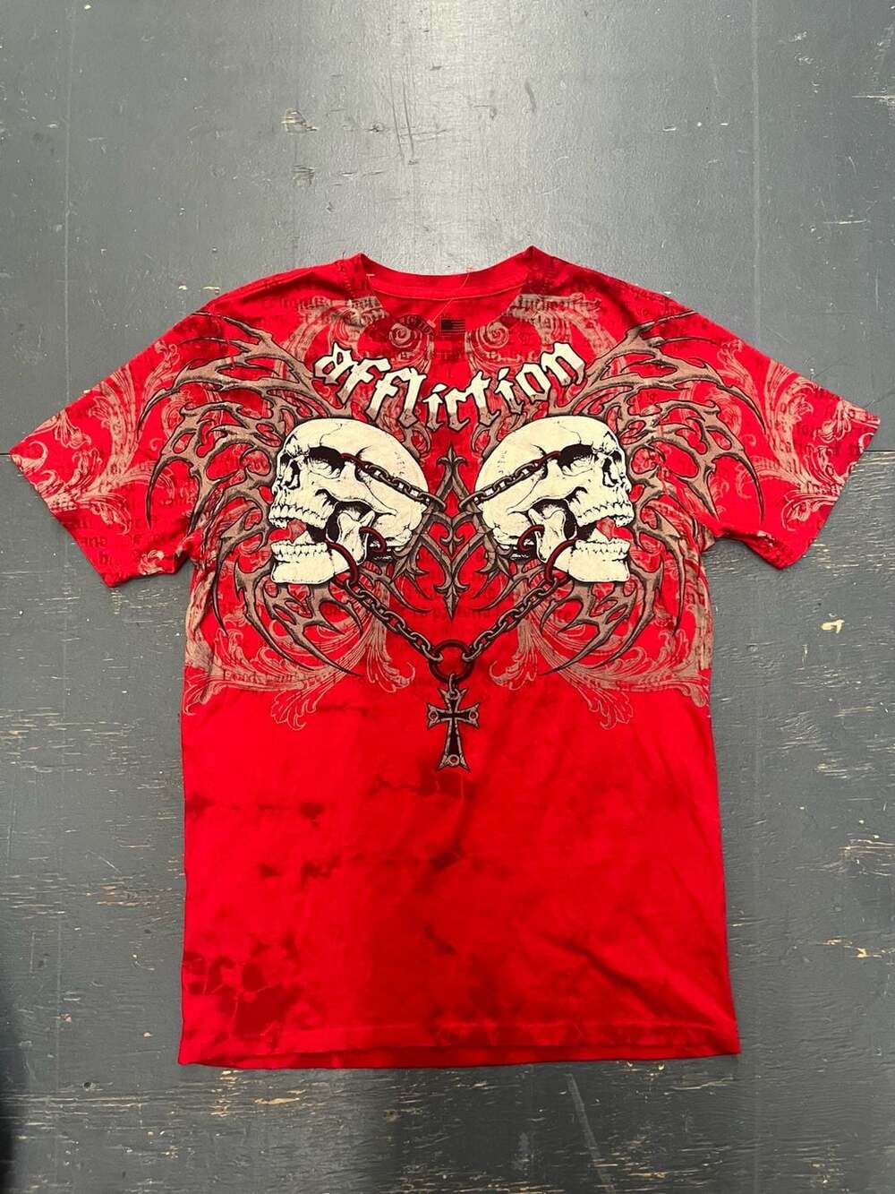 Affliction Collapse Skull Graphic T-Shirt in Red